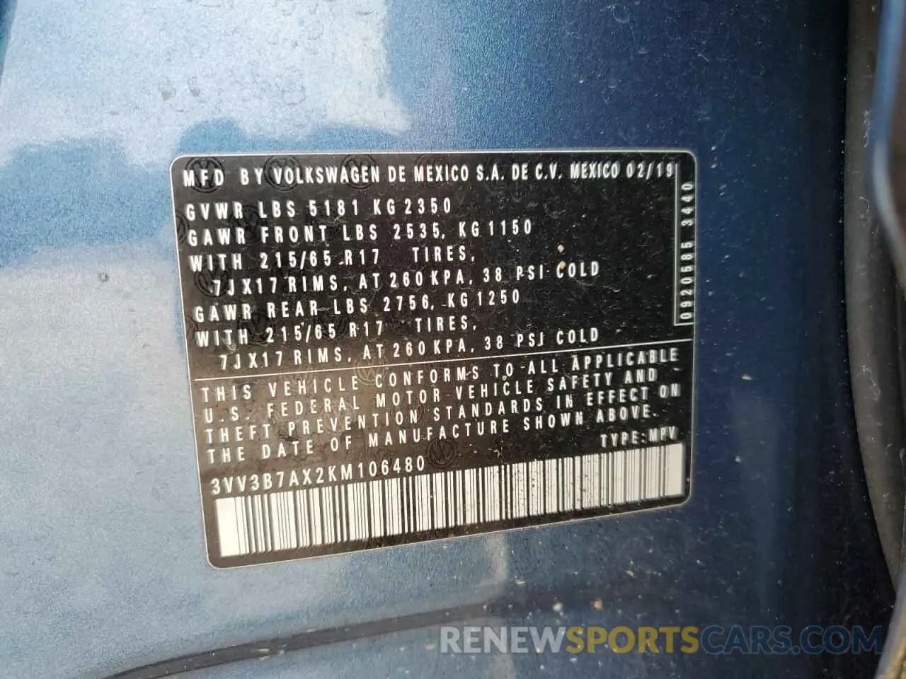 15 Photograph of a damaged car 3VV3B7AX2KM106480 VOLKSWAGEN TIGUAN 2019