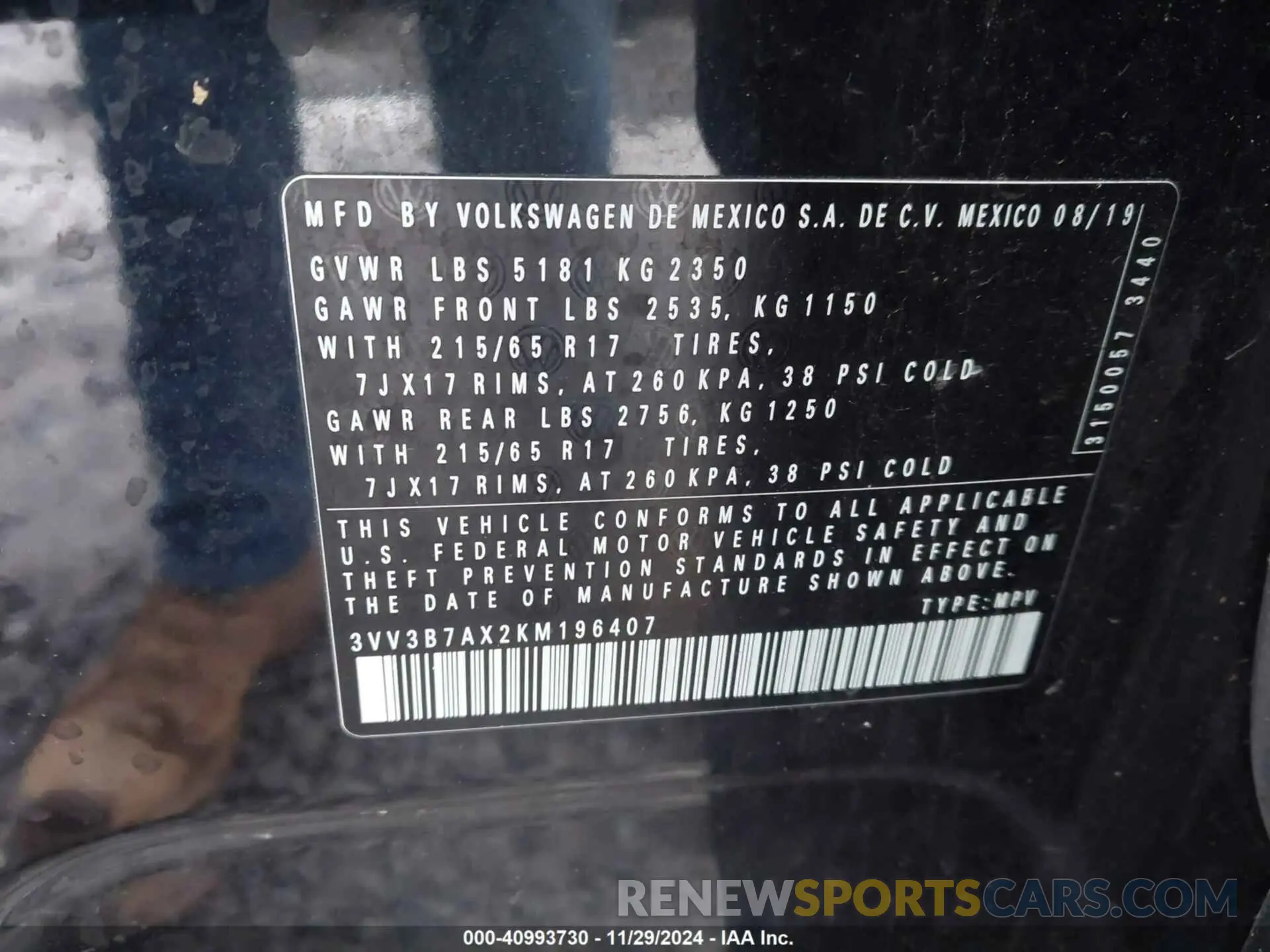 9 Photograph of a damaged car 3VV3B7AX2KM196407 VOLKSWAGEN TIGUAN 2019