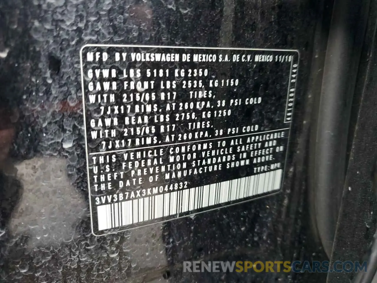13 Photograph of a damaged car 3VV3B7AX3KM044832 VOLKSWAGEN TIGUAN 2019