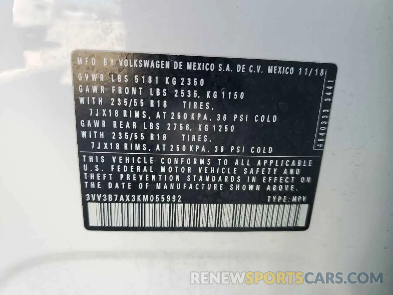 14 Photograph of a damaged car 3VV3B7AX3KM055992 VOLKSWAGEN TIGUAN 2019