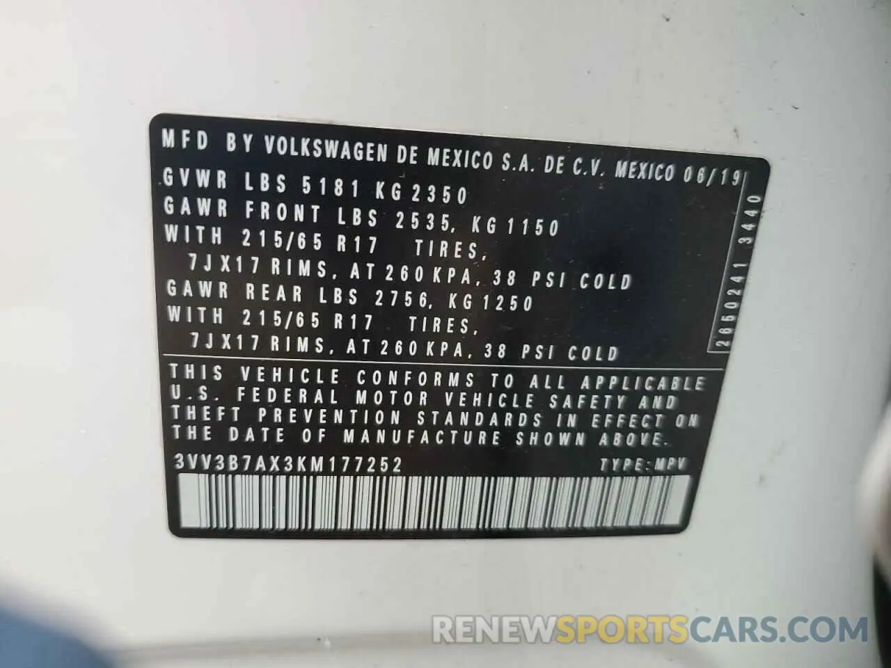 13 Photograph of a damaged car 3VV3B7AX3KM177252 VOLKSWAGEN TIGUAN 2019