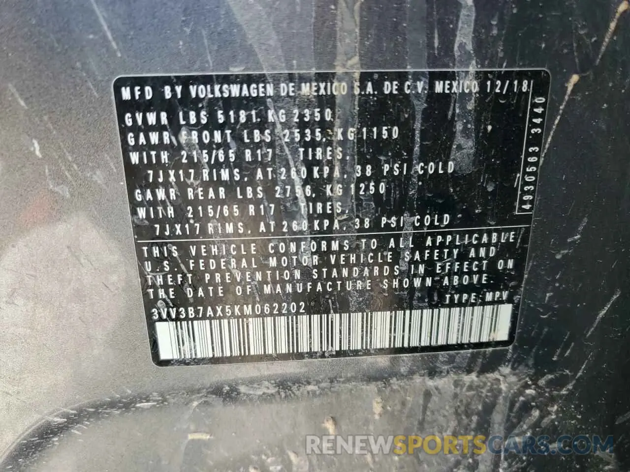 13 Photograph of a damaged car 3VV3B7AX5KM062202 VOLKSWAGEN TIGUAN 2019