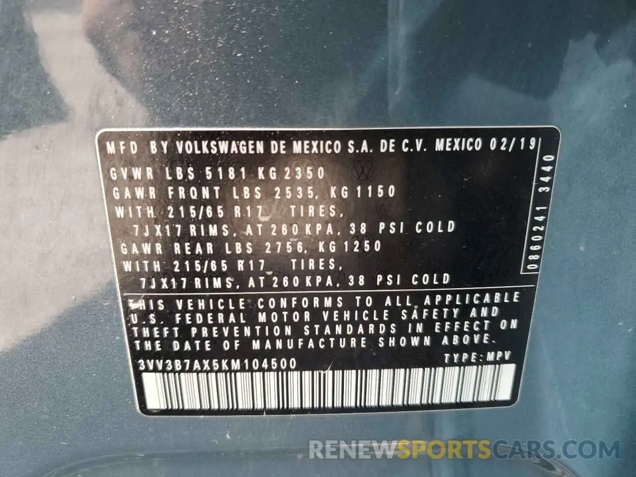 15 Photograph of a damaged car 3VV3B7AX5KM104500 VOLKSWAGEN TIGUAN 2019