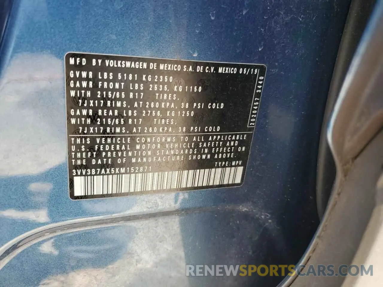 13 Photograph of a damaged car 3VV3B7AX5KM152871 VOLKSWAGEN TIGUAN 2019