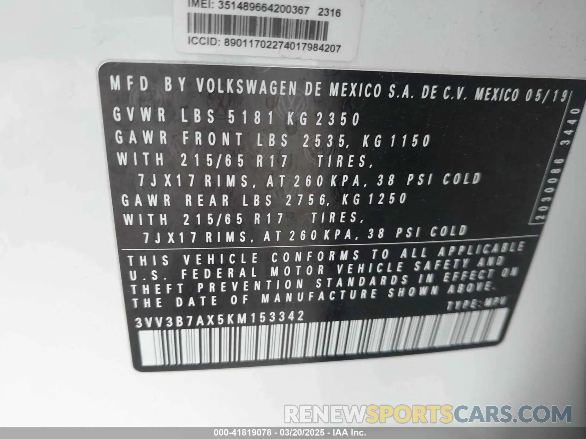 9 Photograph of a damaged car 3VV3B7AX5KM153342 VOLKSWAGEN TIGUAN 2019