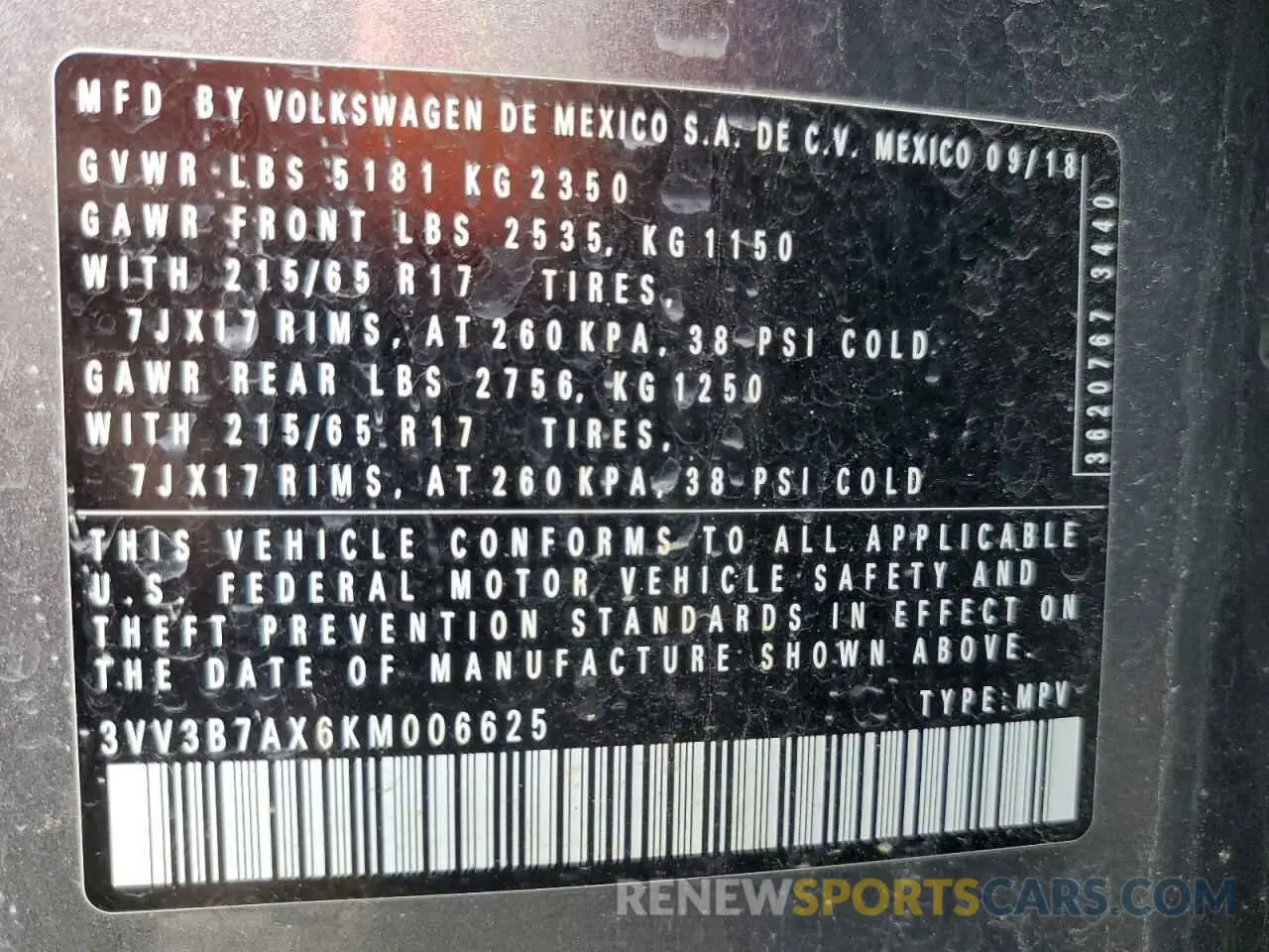 14 Photograph of a damaged car 3VV3B7AX6KM006625 VOLKSWAGEN TIGUAN 2019