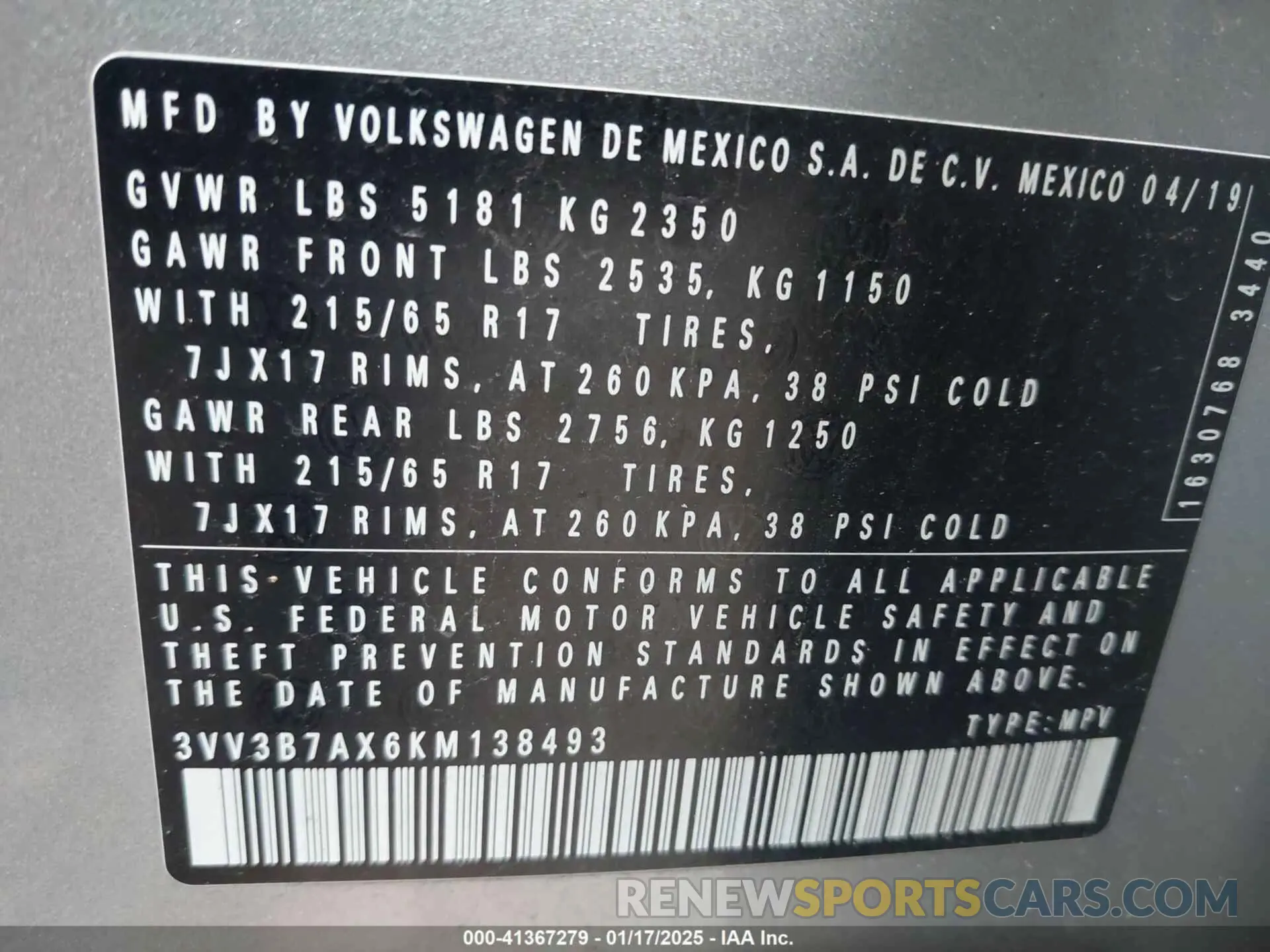 9 Photograph of a damaged car 3VV3B7AX6KM138493 VOLKSWAGEN TIGUAN 2019