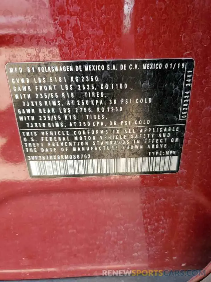 12 Photograph of a damaged car 3VV3B7AX8KM088762 VOLKSWAGEN TIGUAN 2019