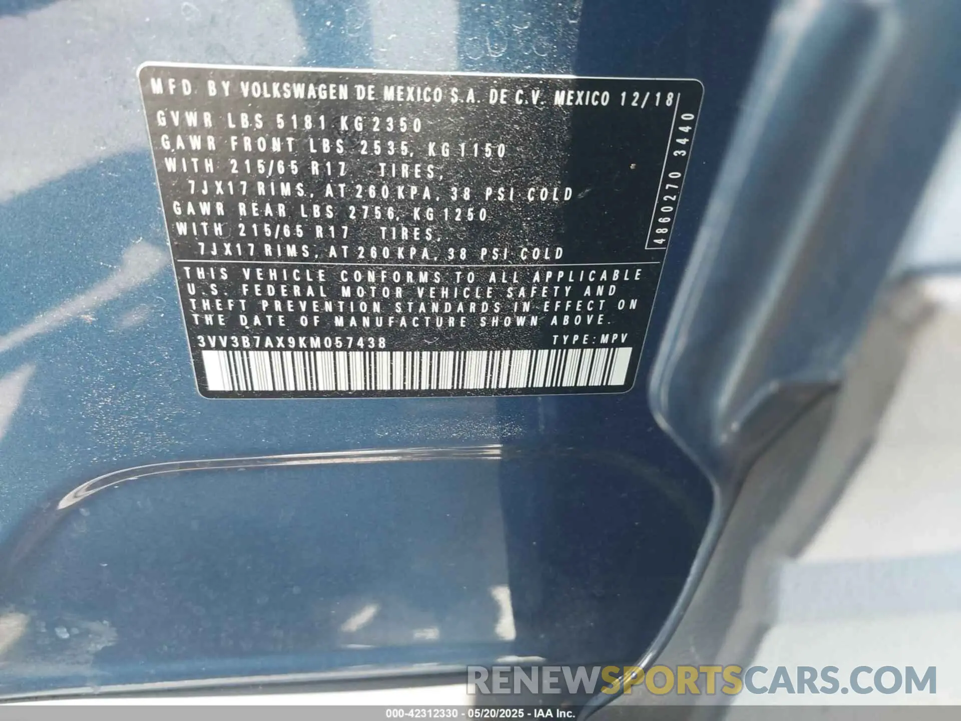 9 Photograph of a damaged car 3VV3B7AX9KM057438 VOLKSWAGEN TIGUAN 2019