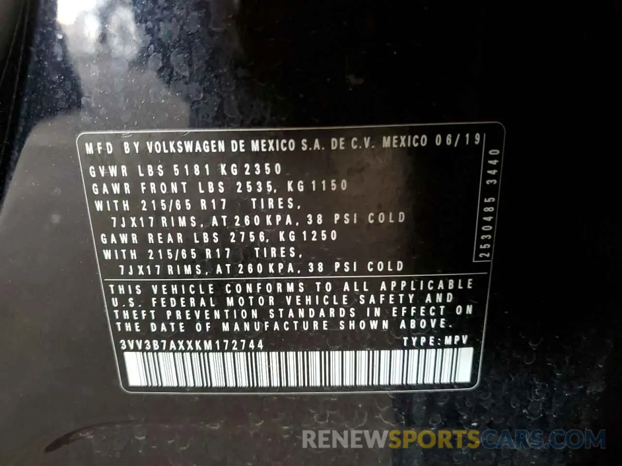 12 Photograph of a damaged car 3VV3B7AXXKM172744 VOLKSWAGEN TIGUAN 2019