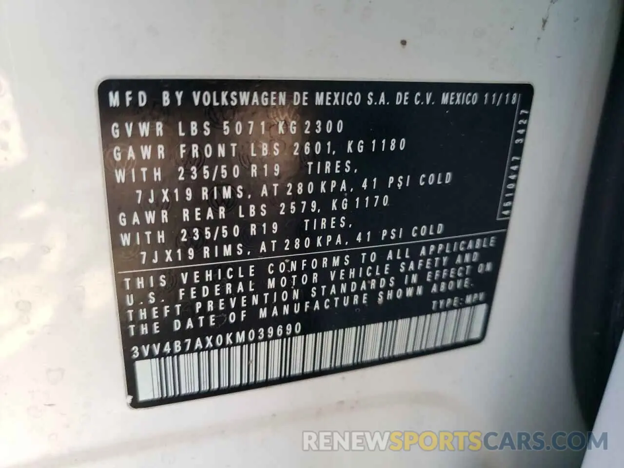 13 Photograph of a damaged car 3VV4B7AX0KM039690 VOLKSWAGEN TIGUAN 2019