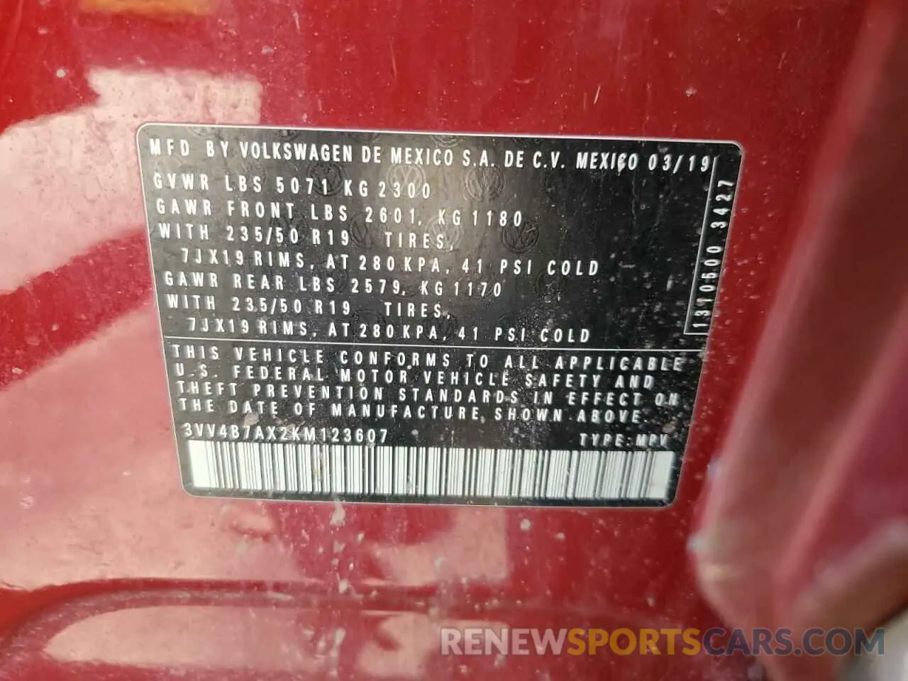 13 Photograph of a damaged car 3VV4B7AX2KM123607 VOLKSWAGEN TIGUAN 2019