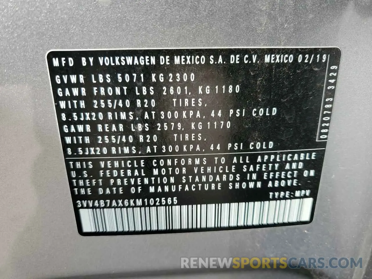 13 Photograph of a damaged car 3VV4B7AX6KM102565 VOLKSWAGEN TIGUAN 2019
