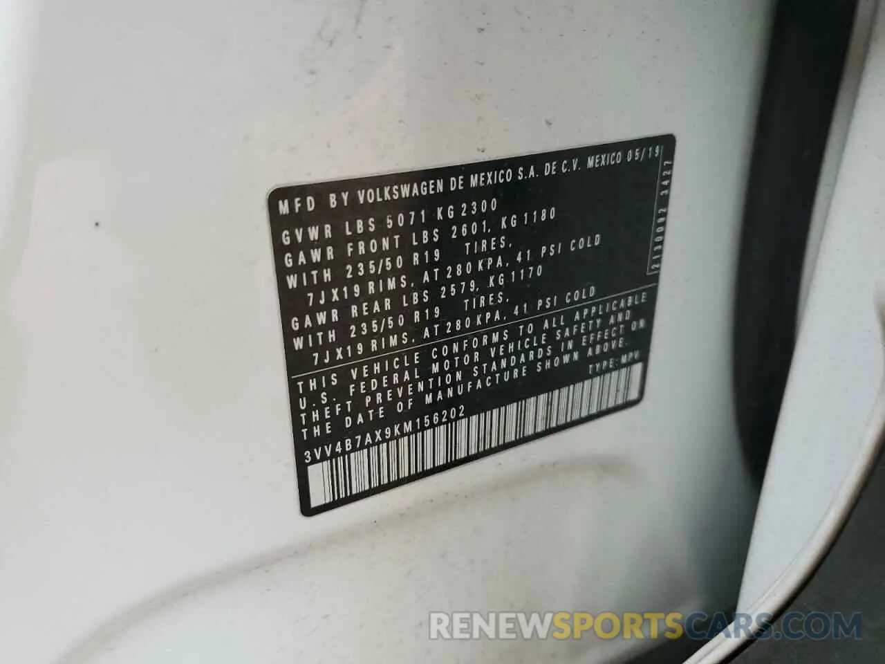15 Photograph of a damaged car 3VV4B7AX9KM156202 VOLKSWAGEN TIGUAN 2019