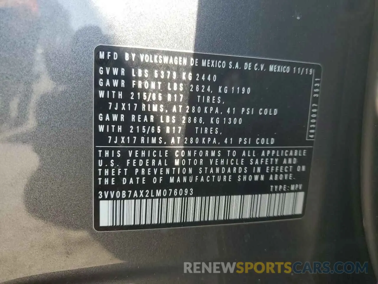 15 Photograph of a damaged car 3VV0B7AX2LM076093 VOLKSWAGEN TIGUAN 2020