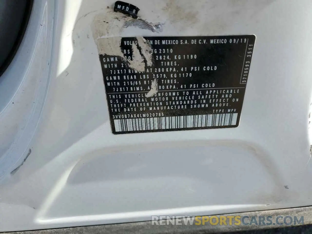 14 Photograph of a damaged car 3VV0B7AX4LM020785 VOLKSWAGEN TIGUAN 2020