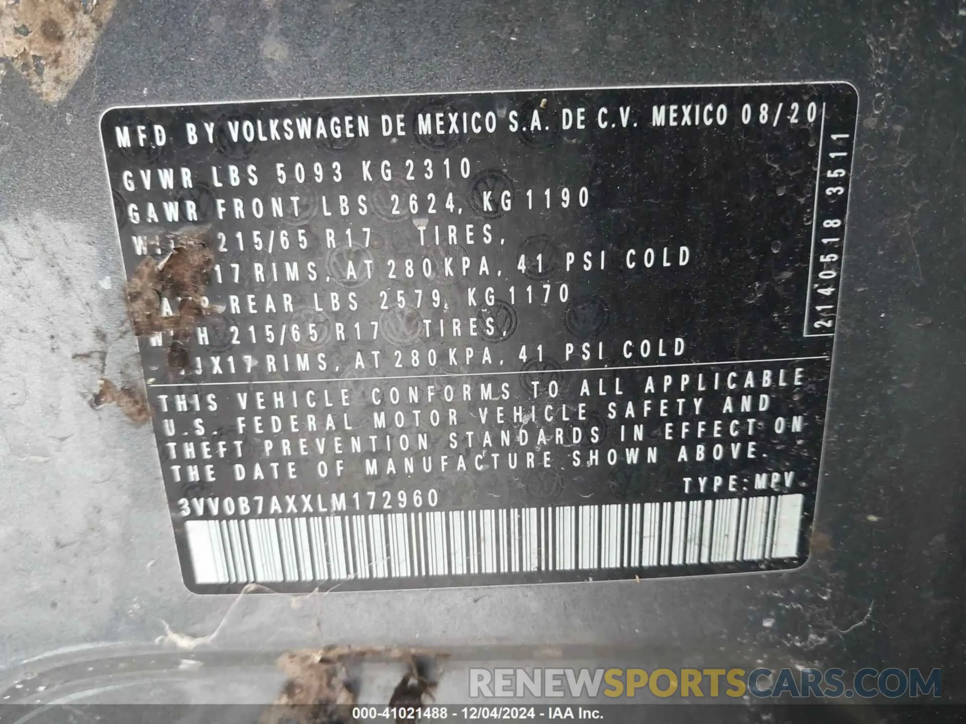9 Photograph of a damaged car 3VV0B7AXXLM172960 VOLKSWAGEN TIGUAN 2020