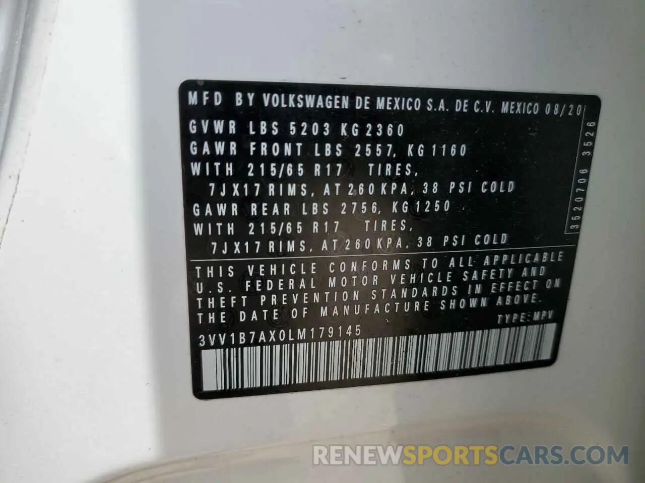 13 Photograph of a damaged car 3VV1B7AX0LM179145 VOLKSWAGEN TIGUAN 2020