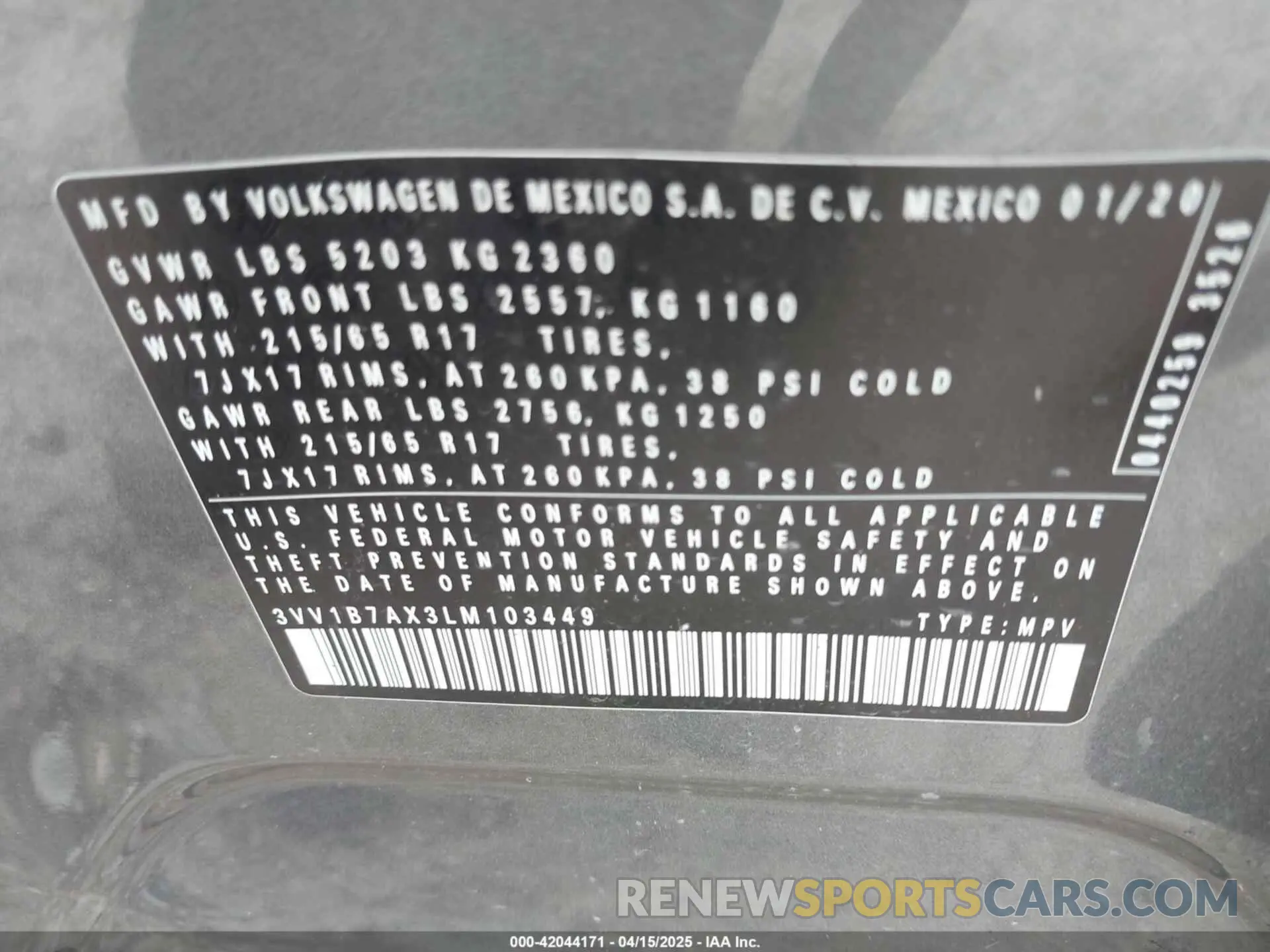 9 Photograph of a damaged car 3VV1B7AX3LM103449 VOLKSWAGEN TIGUAN 2020