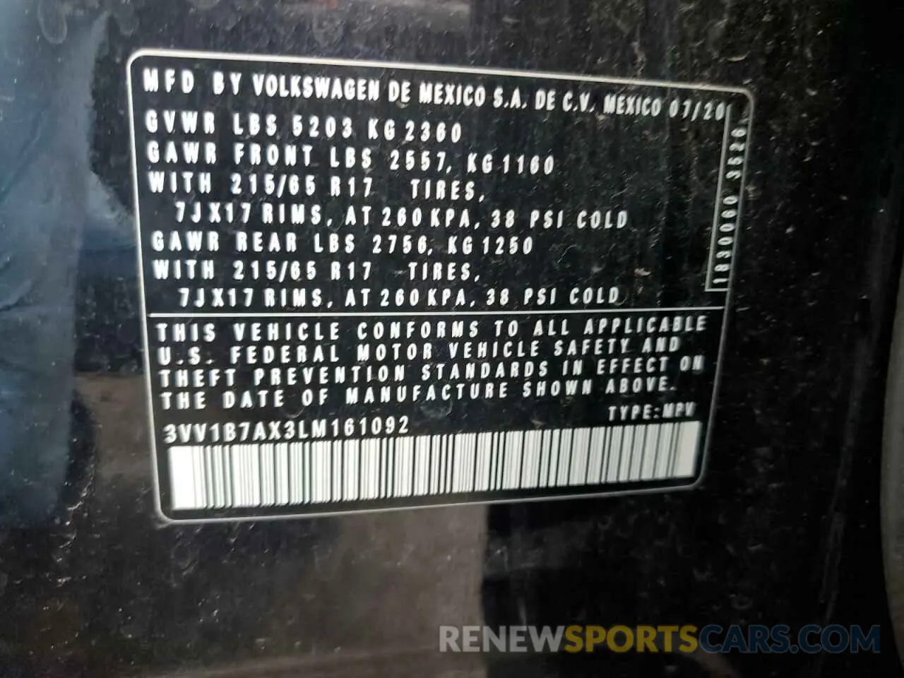 12 Photograph of a damaged car 3VV1B7AX3LM161092 VOLKSWAGEN TIGUAN 2020