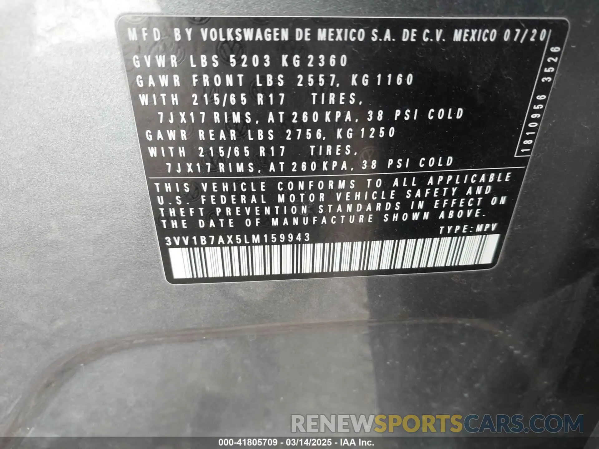9 Photograph of a damaged car 3VV1B7AX5LM159943 VOLKSWAGEN TIGUAN 2020