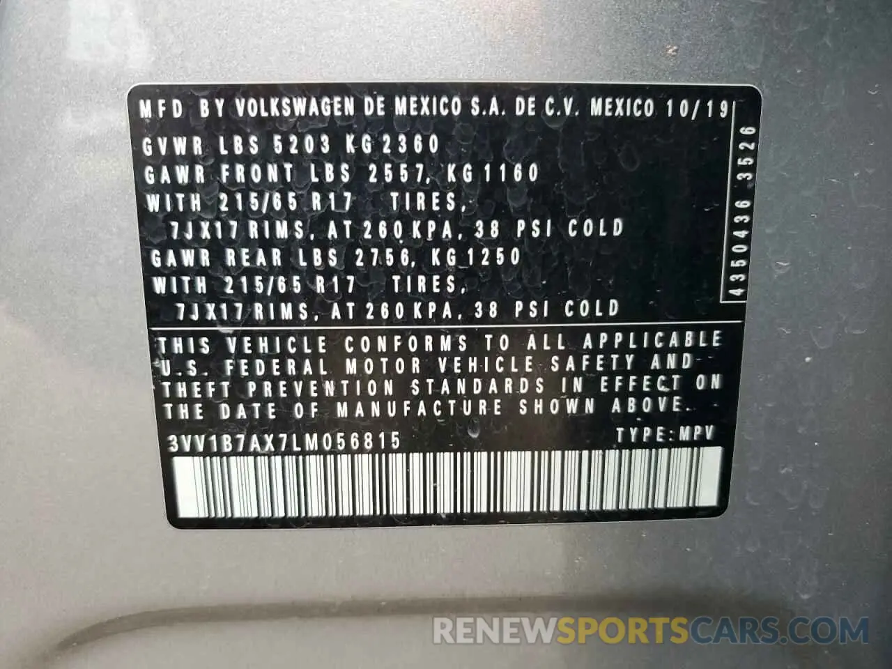 13 Photograph of a damaged car 3VV1B7AX7LM056815 VOLKSWAGEN TIGUAN 2020