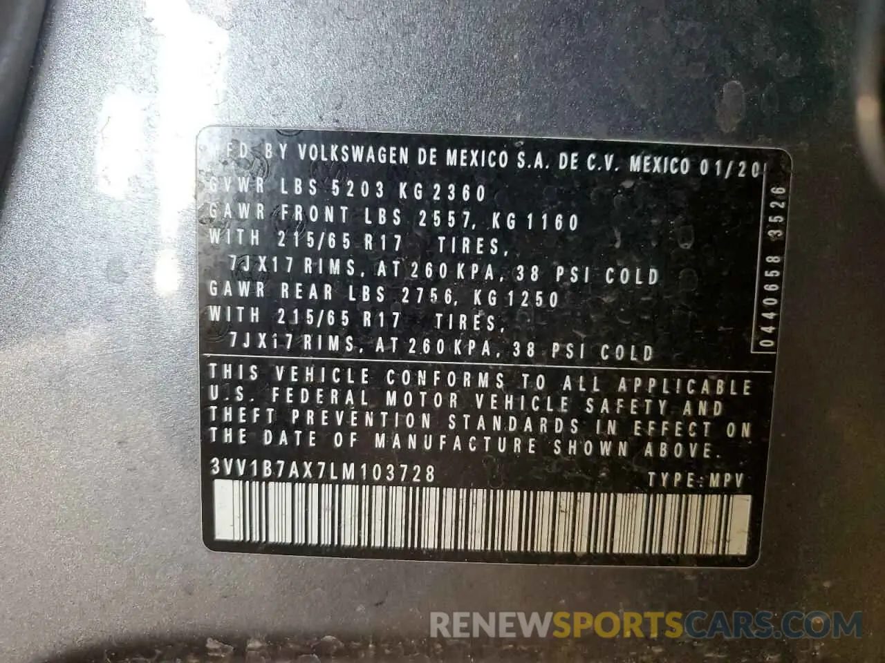 13 Photograph of a damaged car 3VV1B7AX7LM103728 VOLKSWAGEN TIGUAN 2020