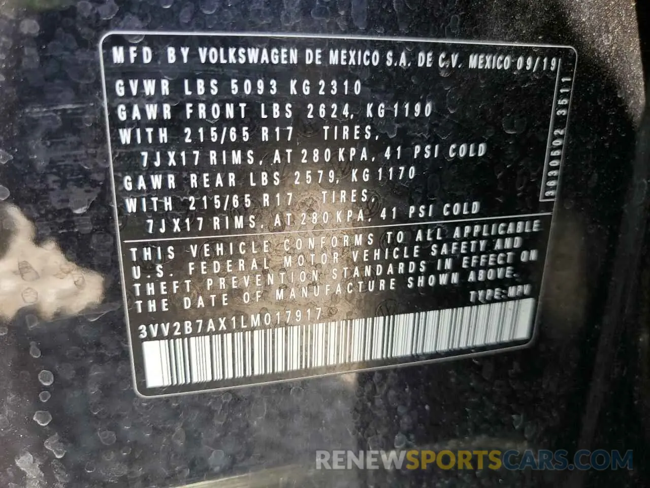 13 Photograph of a damaged car 3VV2B7AX1LM017917 VOLKSWAGEN TIGUAN 2020