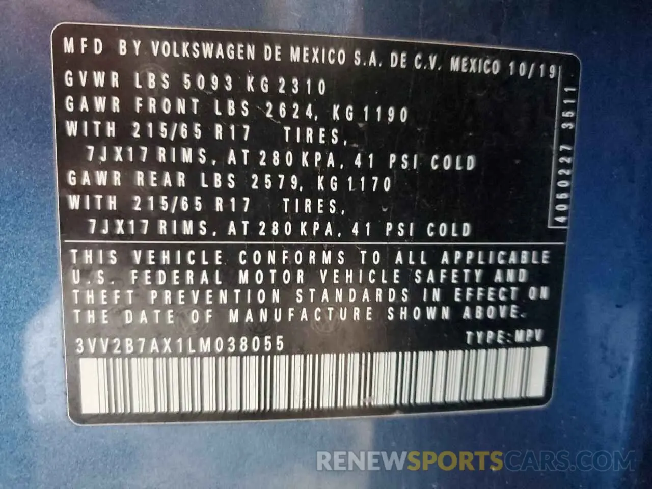 13 Photograph of a damaged car 3VV2B7AX1LM038055 VOLKSWAGEN TIGUAN 2020