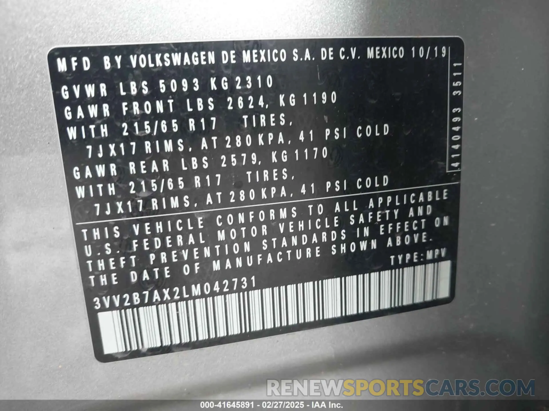 9 Photograph of a damaged car 3VV2B7AX2LM042731 VOLKSWAGEN TIGUAN 2020