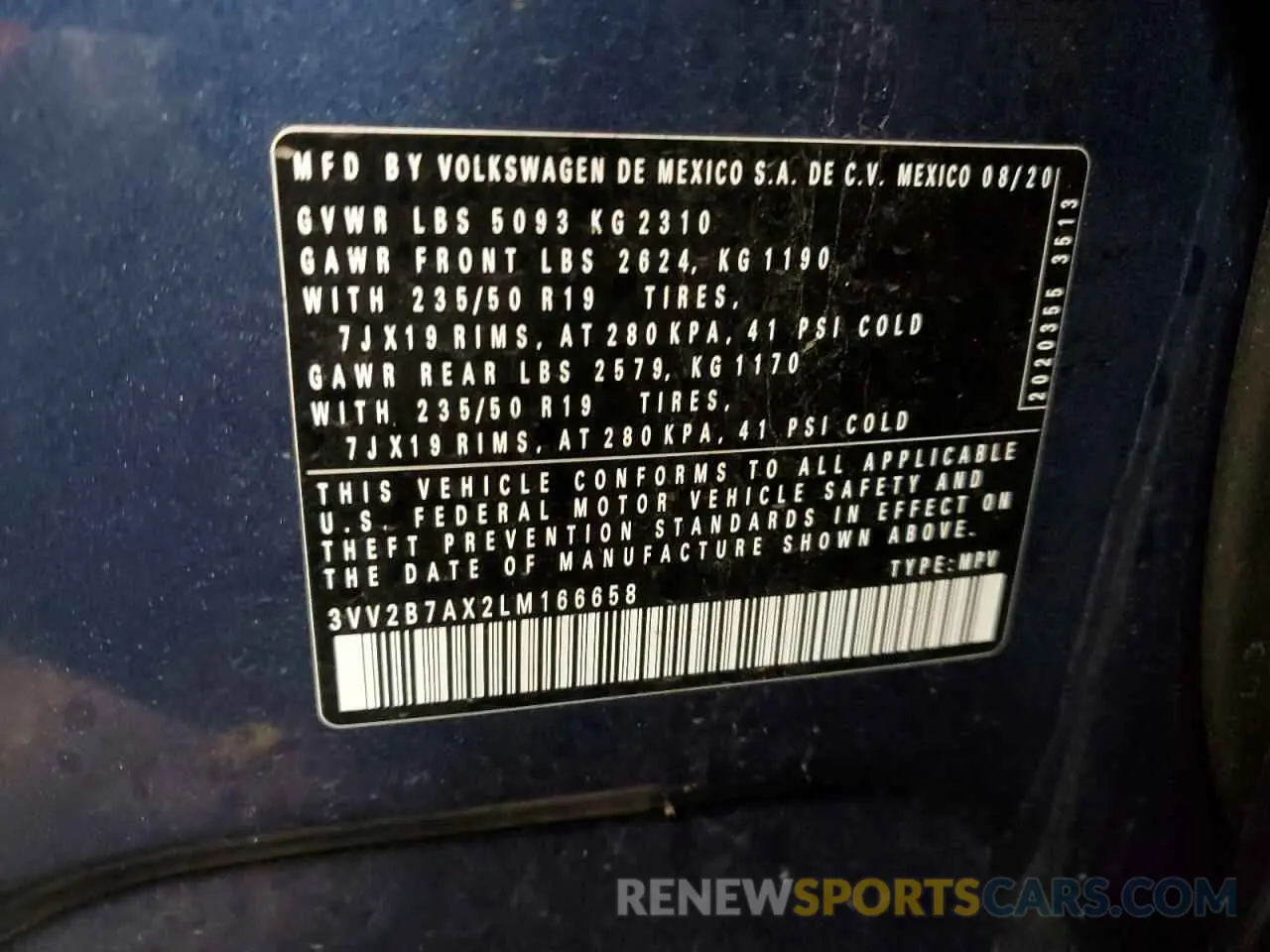 14 Photograph of a damaged car 3VV2B7AX2LM166658 VOLKSWAGEN TIGUAN 2020