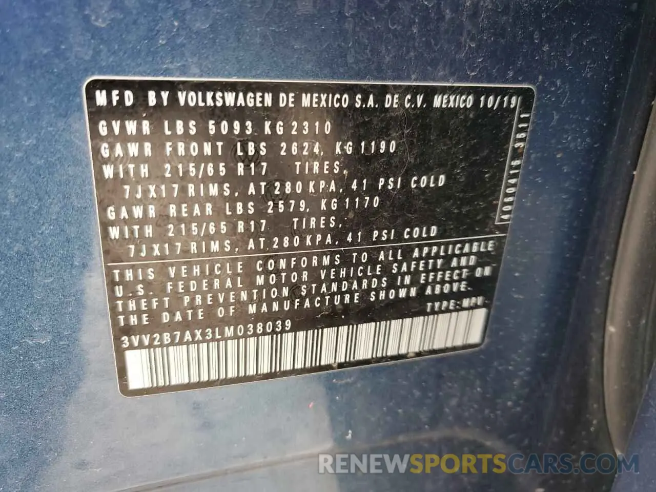 14 Photograph of a damaged car 3VV2B7AX3LM038039 VOLKSWAGEN TIGUAN 2020