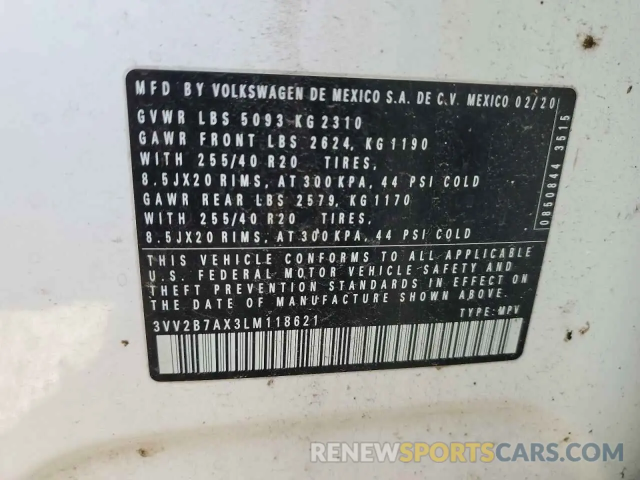12 Photograph of a damaged car 3VV2B7AX3LM118621 VOLKSWAGEN TIGUAN 2020