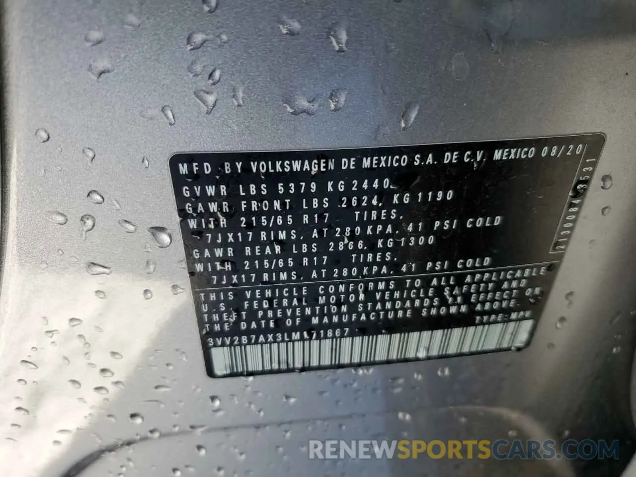 13 Photograph of a damaged car 3VV2B7AX3LM171867 VOLKSWAGEN TIGUAN 2020