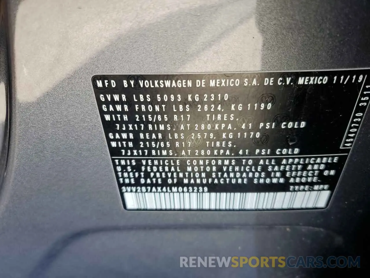 13 Photograph of a damaged car 3VV2B7AX4LM063239 VOLKSWAGEN TIGUAN 2020