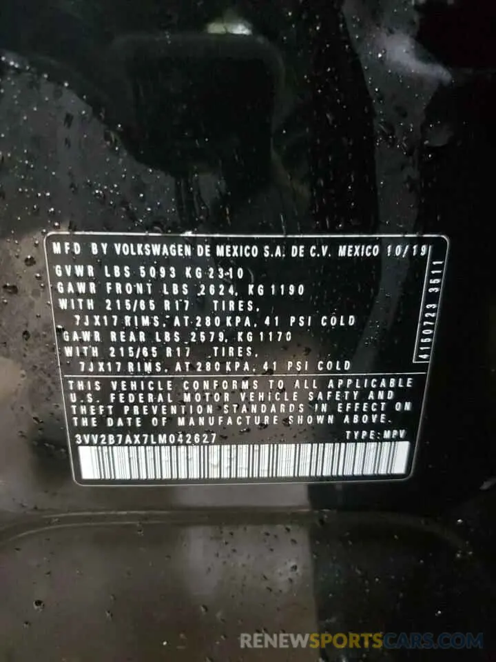 13 Photograph of a damaged car 3VV2B7AX7LM042627 VOLKSWAGEN TIGUAN 2020