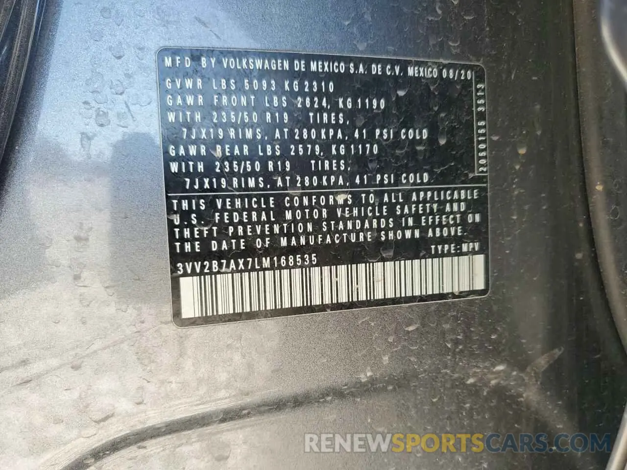15 Photograph of a damaged car 3VV2B7AX7LM168535 VOLKSWAGEN TIGUAN 2020