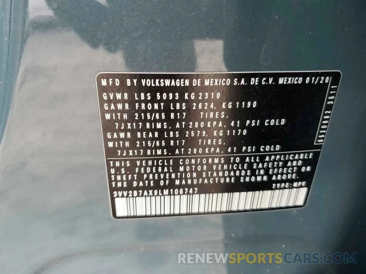 13 Photograph of a damaged car 3VV2B7AX9LM106747 VOLKSWAGEN TIGUAN 2020