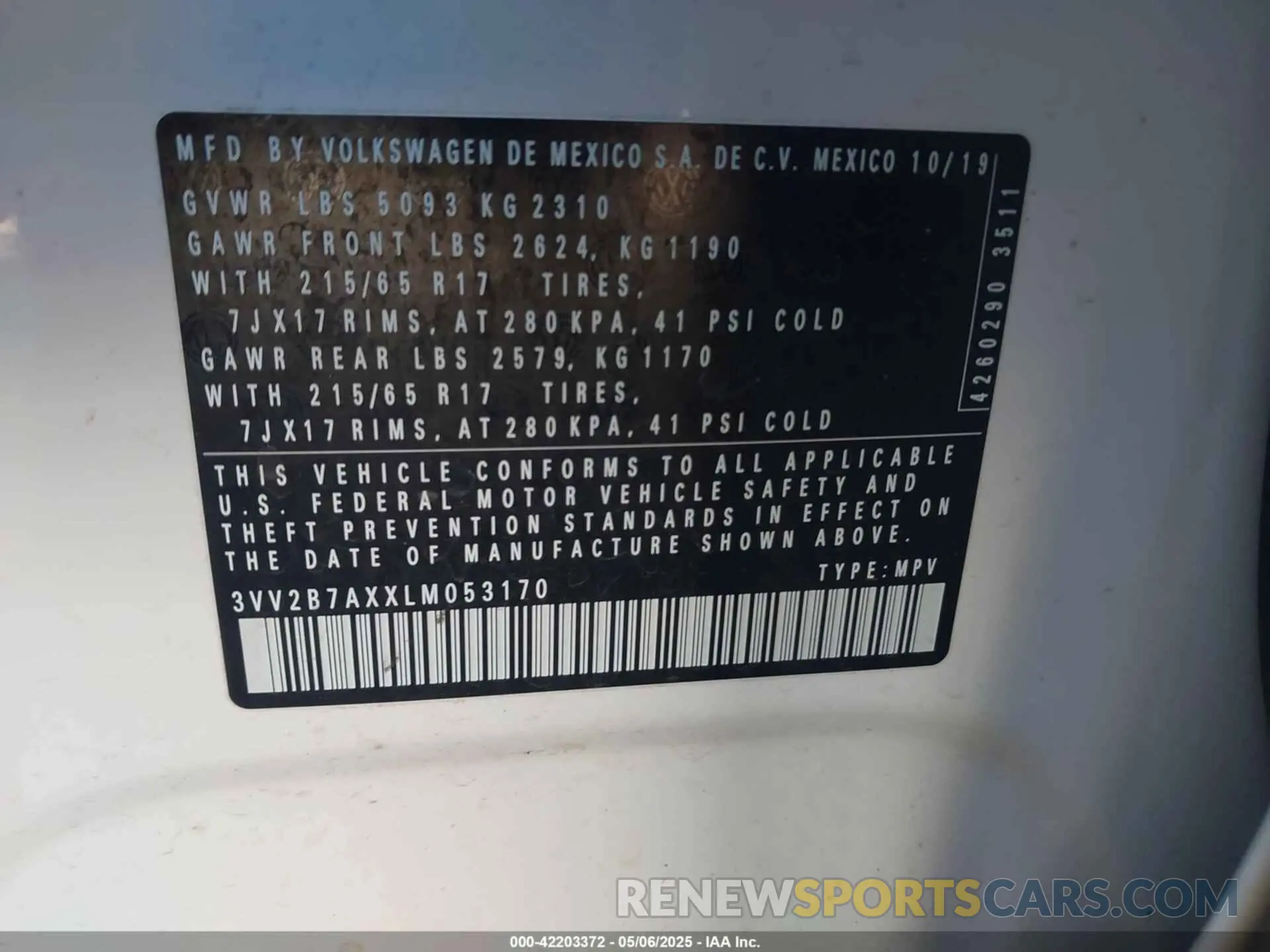 9 Photograph of a damaged car 3VV2B7AXXLM053170 VOLKSWAGEN TIGUAN 2020