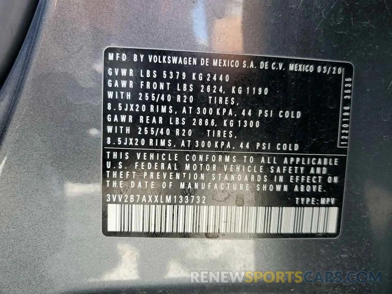 13 Photograph of a damaged car 3VV2B7AXXLM133732 VOLKSWAGEN TIGUAN 2020