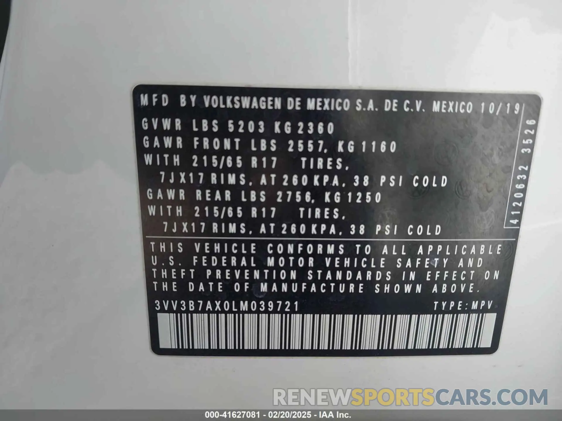 9 Photograph of a damaged car 3VV3B7AX0LM039721 VOLKSWAGEN TIGUAN 2020