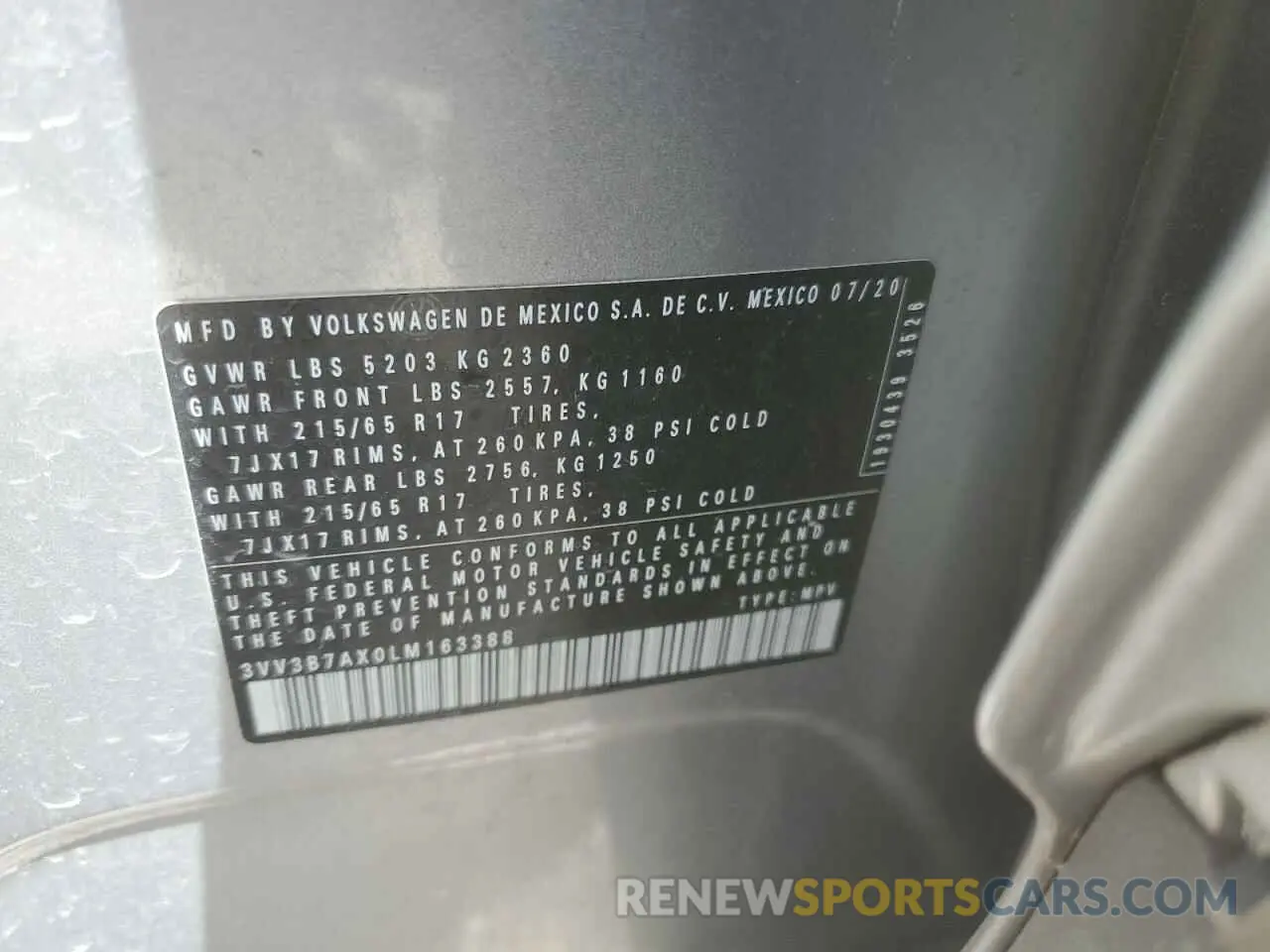 14 Photograph of a damaged car 3VV3B7AX0LM163388 VOLKSWAGEN TIGUAN 2020