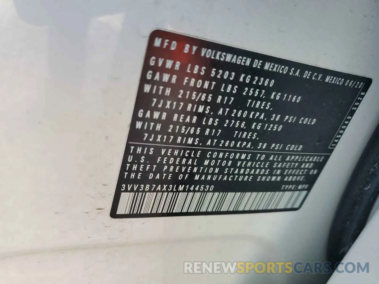 13 Photograph of a damaged car 3VV3B7AX3LM144530 VOLKSWAGEN TIGUAN 2020