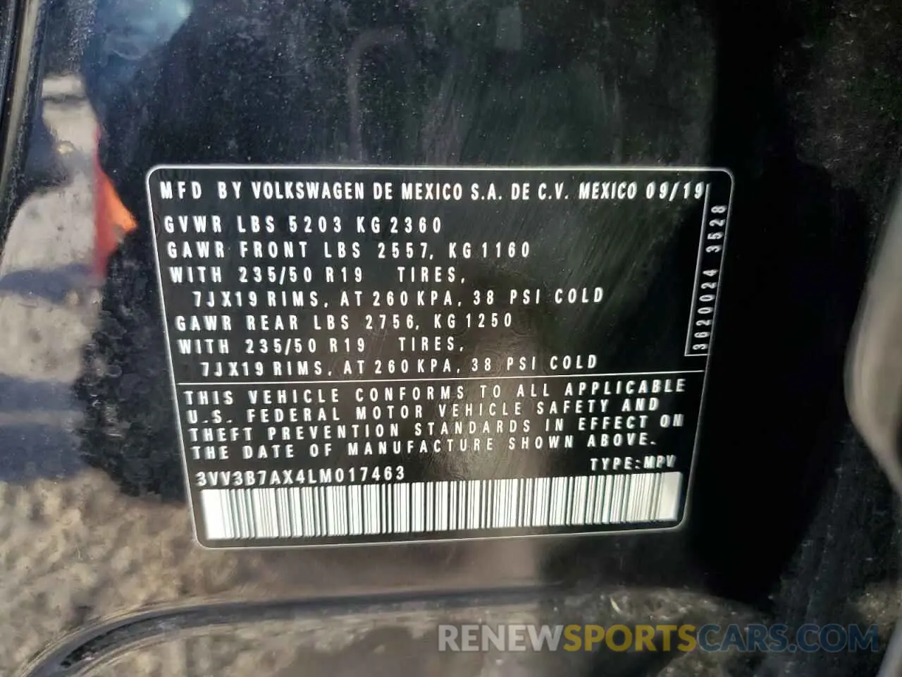 13 Photograph of a damaged car 3VV3B7AX4LM017463 VOLKSWAGEN TIGUAN 2020