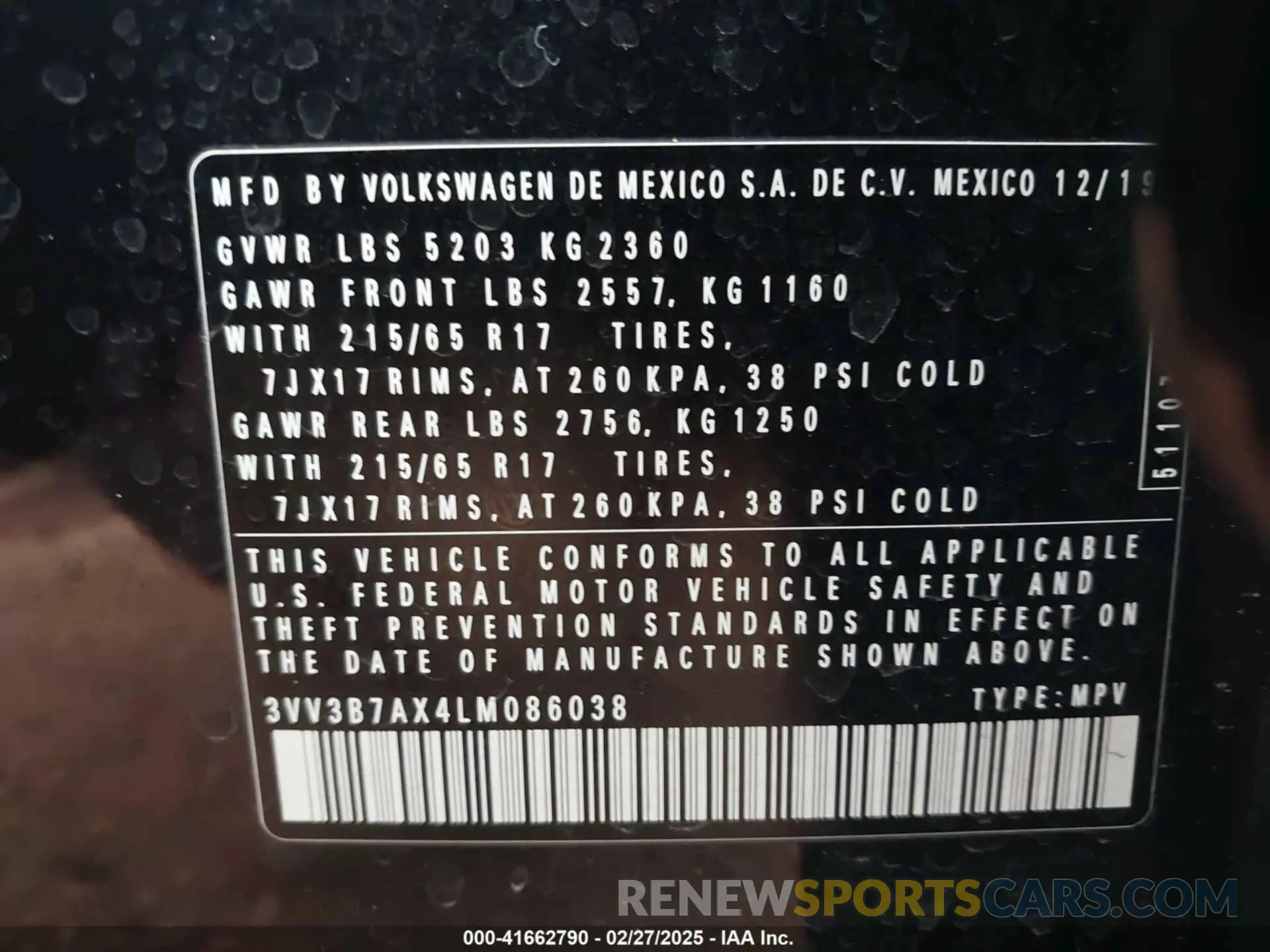 9 Photograph of a damaged car 3VV3B7AX4LM086038 VOLKSWAGEN TIGUAN 2020