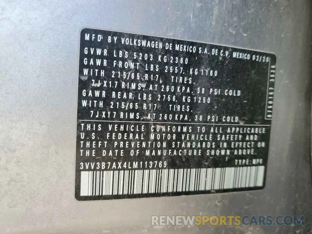 14 Photograph of a damaged car 3VV3B7AX4LM113769 VOLKSWAGEN TIGUAN 2020
