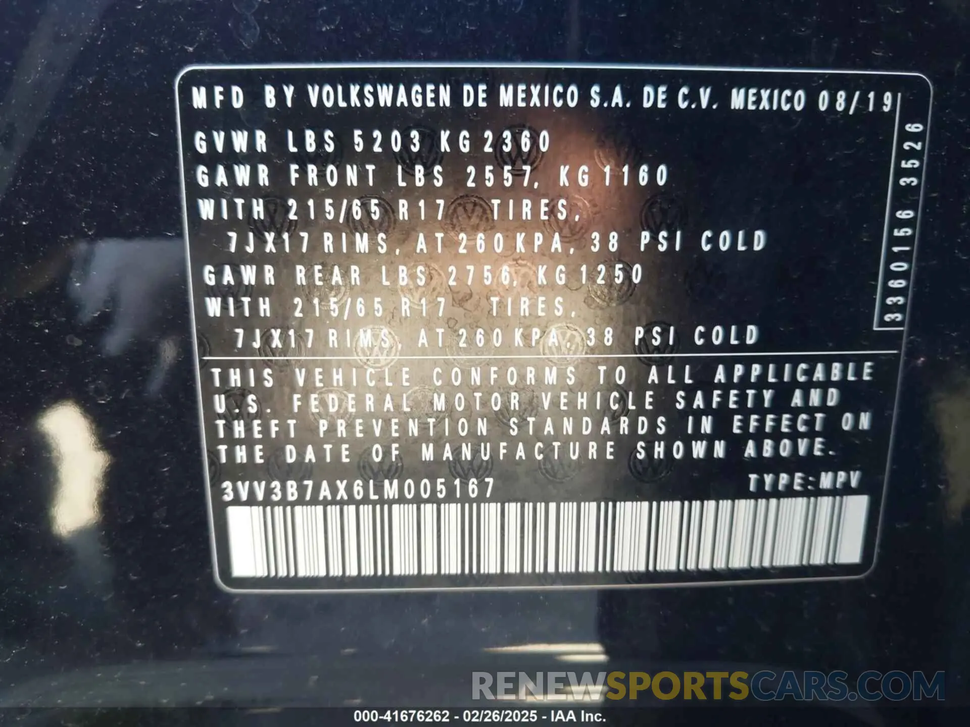 9 Photograph of a damaged car 3VV3B7AX6LM005167 VOLKSWAGEN TIGUAN 2020