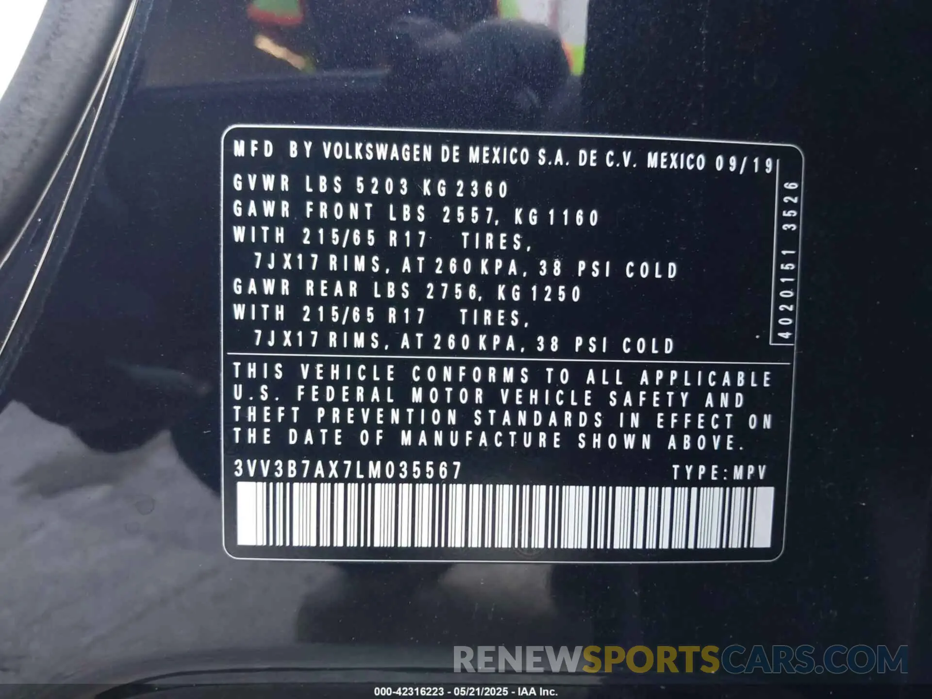 9 Photograph of a damaged car 3VV3B7AX7LM035567 VOLKSWAGEN TIGUAN 2020