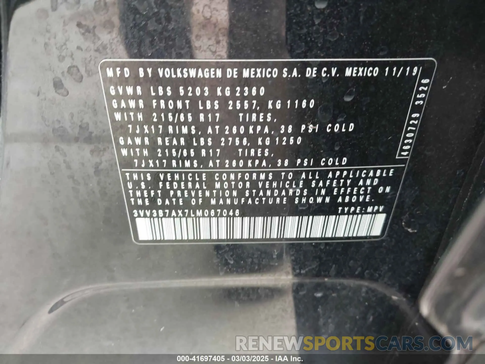 9 Photograph of a damaged car 3VV3B7AX7LM067046 VOLKSWAGEN TIGUAN 2020