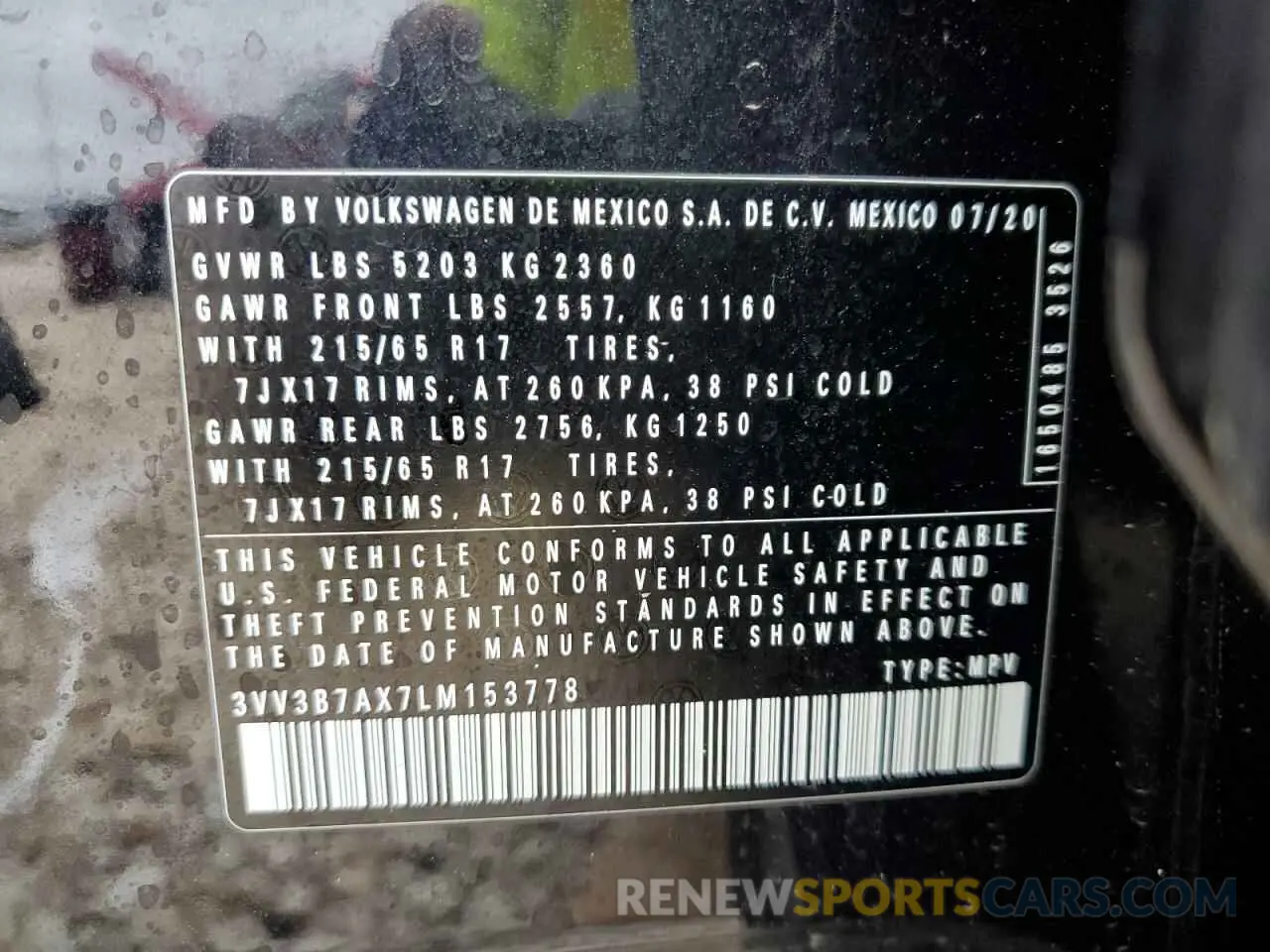 13 Photograph of a damaged car 3VV3B7AX7LM153778 VOLKSWAGEN TIGUAN 2020